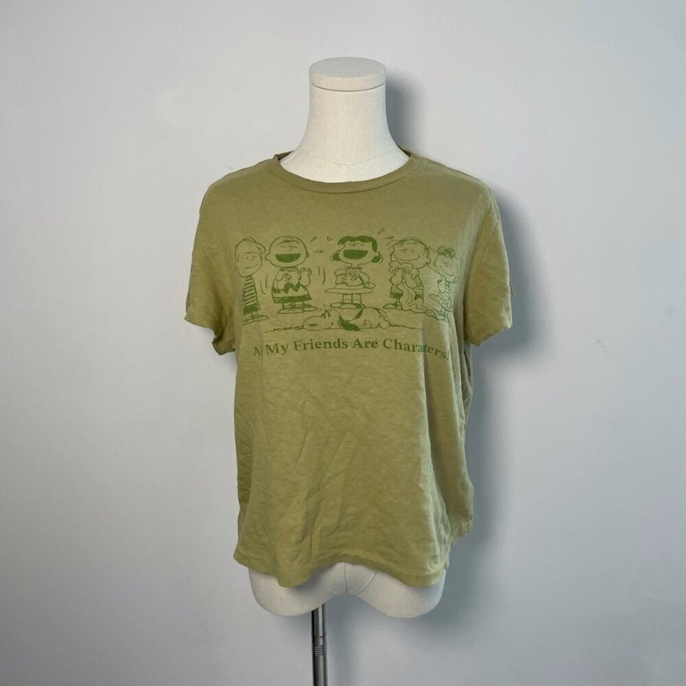 Redone Classic Tee Peanuts Characters in Olive | Women’s Size Medium